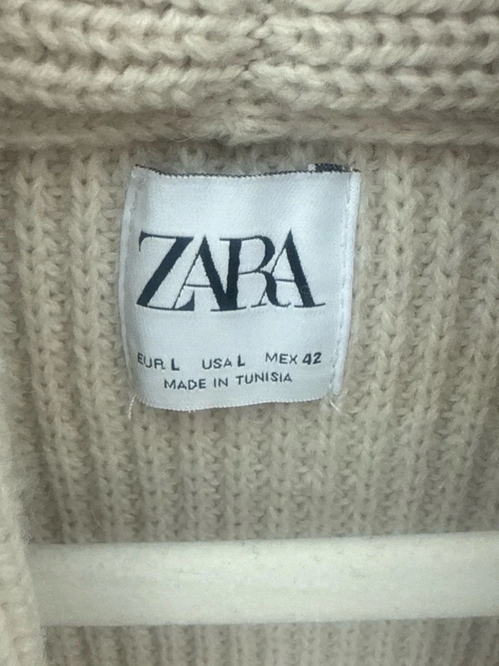 ZARA Cream Ribbed Shawl-Collar Cardigan